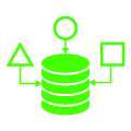 An image of a cylinder, supposed to look like a database, with a triangle, circle, and square around it with arrows point to it